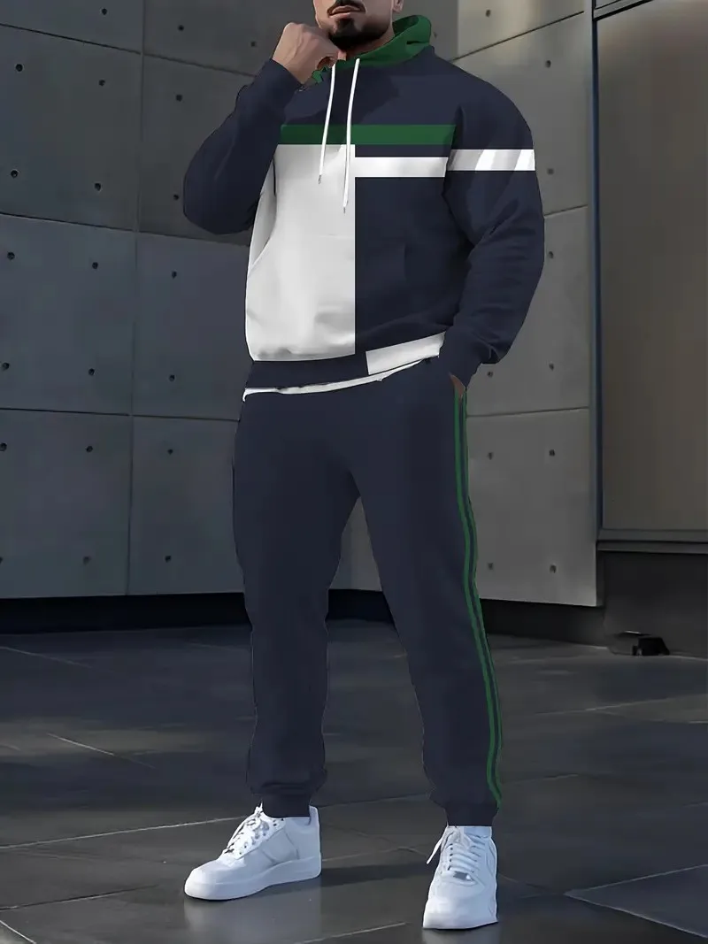 Conjunto de sudaderas y pantalones con capucha de diseño Simple a la moda para hombre, conjuntos de dos piezas cómodos e informales para exteriores, ropa holgada de otoño e invierno