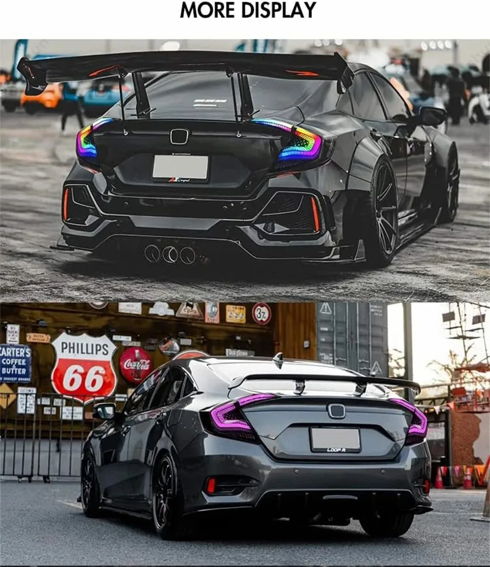 For Honda Civic 10th Gen Sedan 2016 -2021 Tail Lights RGB Color Taillamp Taillight Rear Light Lamps Full LED Dynamic Sequential