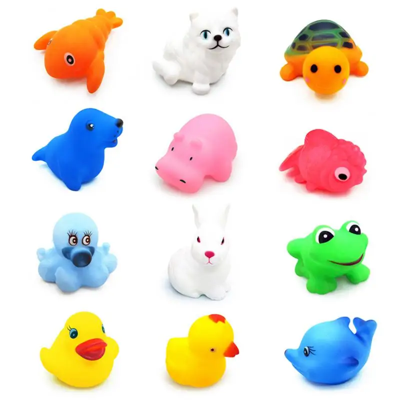 Cute Animals Float Squeeze Sound Dabbling Toys Bath Swimming Water Toy For Children Soft Rubber Float Squeaky Bathing Toys Gift