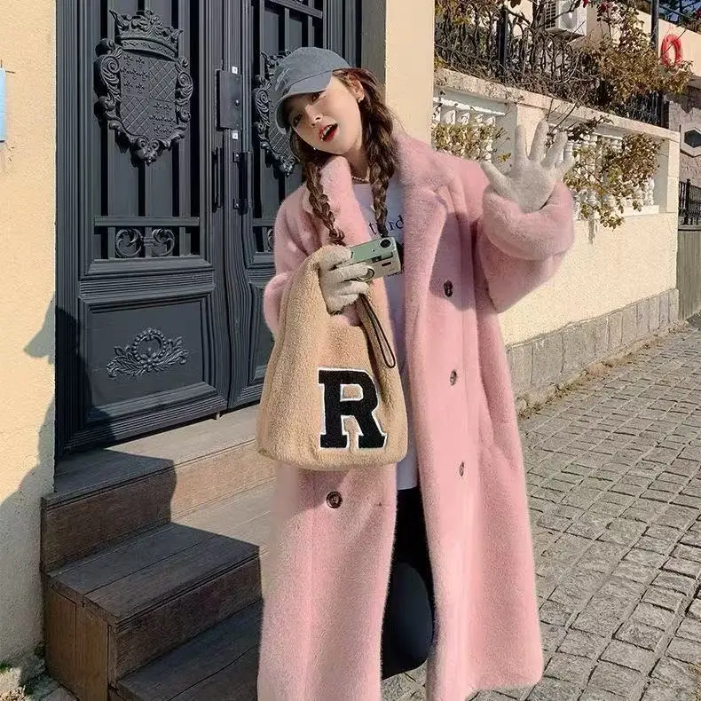 colletto caldo del vestito Cappotto lungo di pelliccia per l'autunno e l'inverno 2025 addensato pelliccia di coniglio sintetica calda ed elegante giacche ecologiche di fascia alta