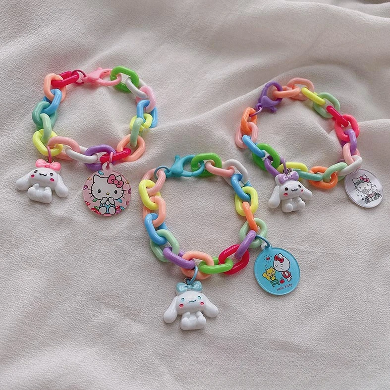 Kawaii Sanrio Charms Bracelet Cute Cinnamoroll Diy Bracelet Macaron Jelly Color Bracelet for Girlfriend Anime Accessories Gifts