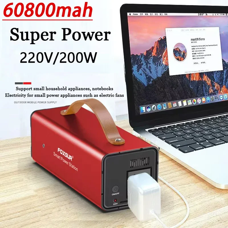 200W Outdoor Mobile Power60800mAh Large Capacity 220V LiFePO4 Battery Portable Power BankSelf-driving Camping Night Market Stall