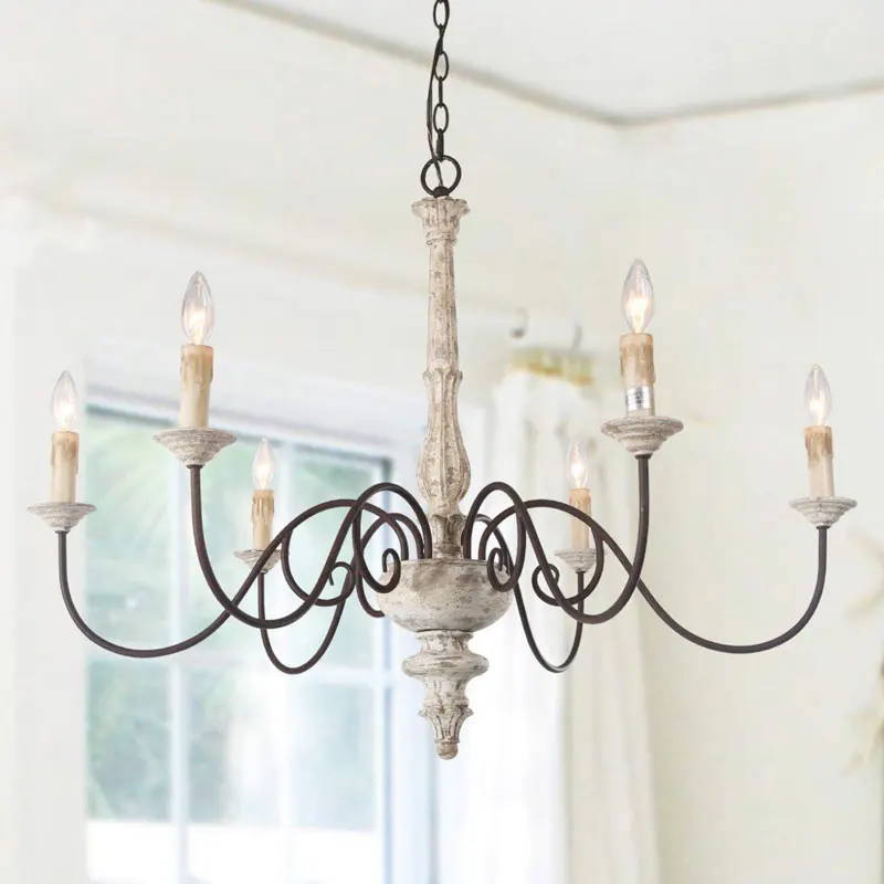 Loft Vintage American French Solid Wood Chandelier Restaurant Homestay Bedroom Lamp Home Living Room Kitchen Pendant Lights