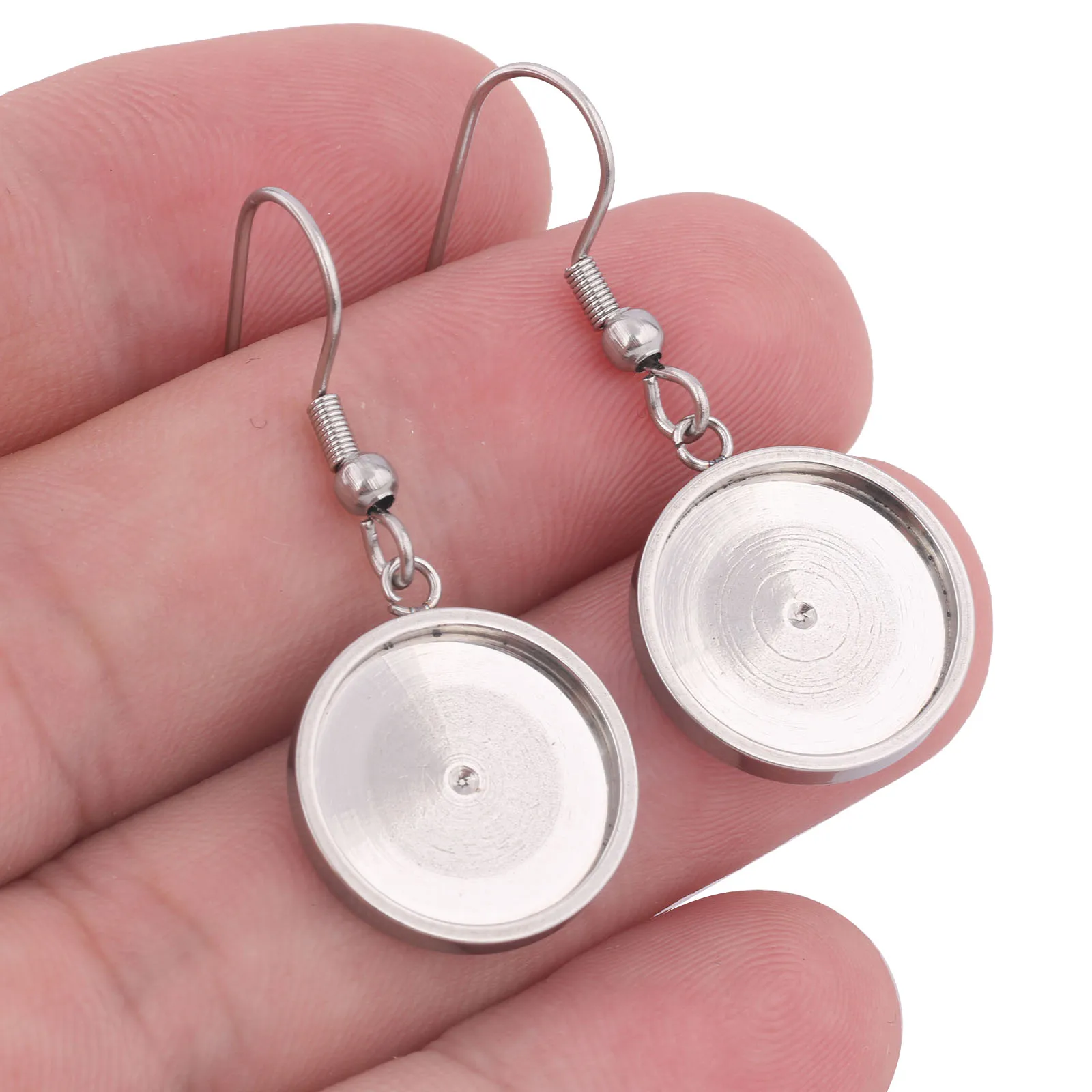 10pcs Stainless Steel Fit 14mm Round Cabochon Earring Base Setting Blanks Diy Bezel Earrings Hooks Findings For Jewelry Making
