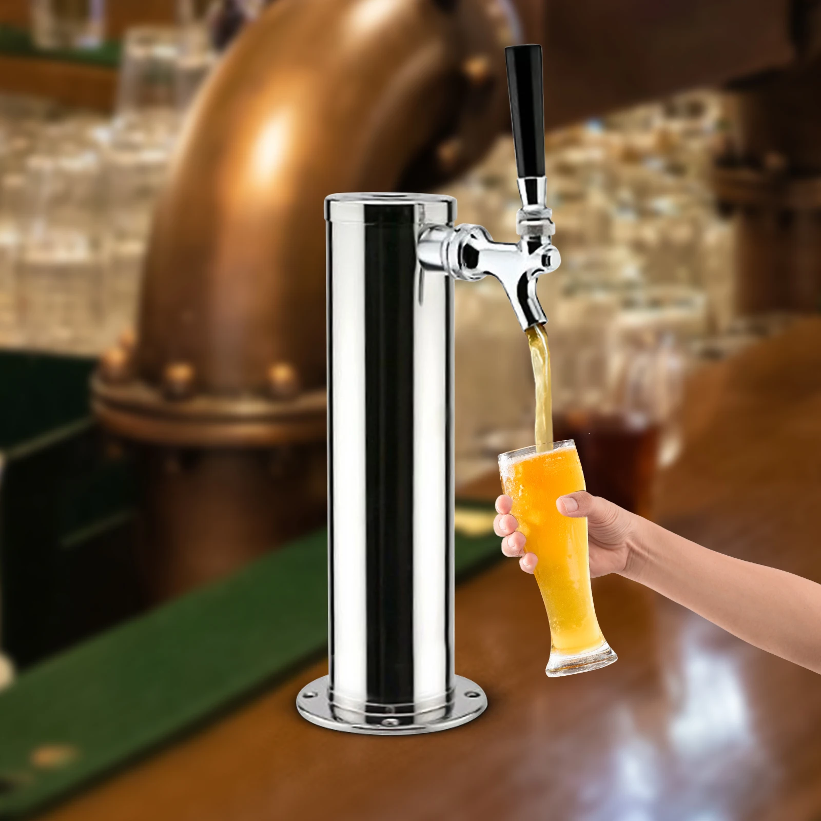 

Bymaocar Single Head Brew Column Beer Tower Beverage Dispenser Stainless Steel Copper Core Single Faucet for Home Brewing