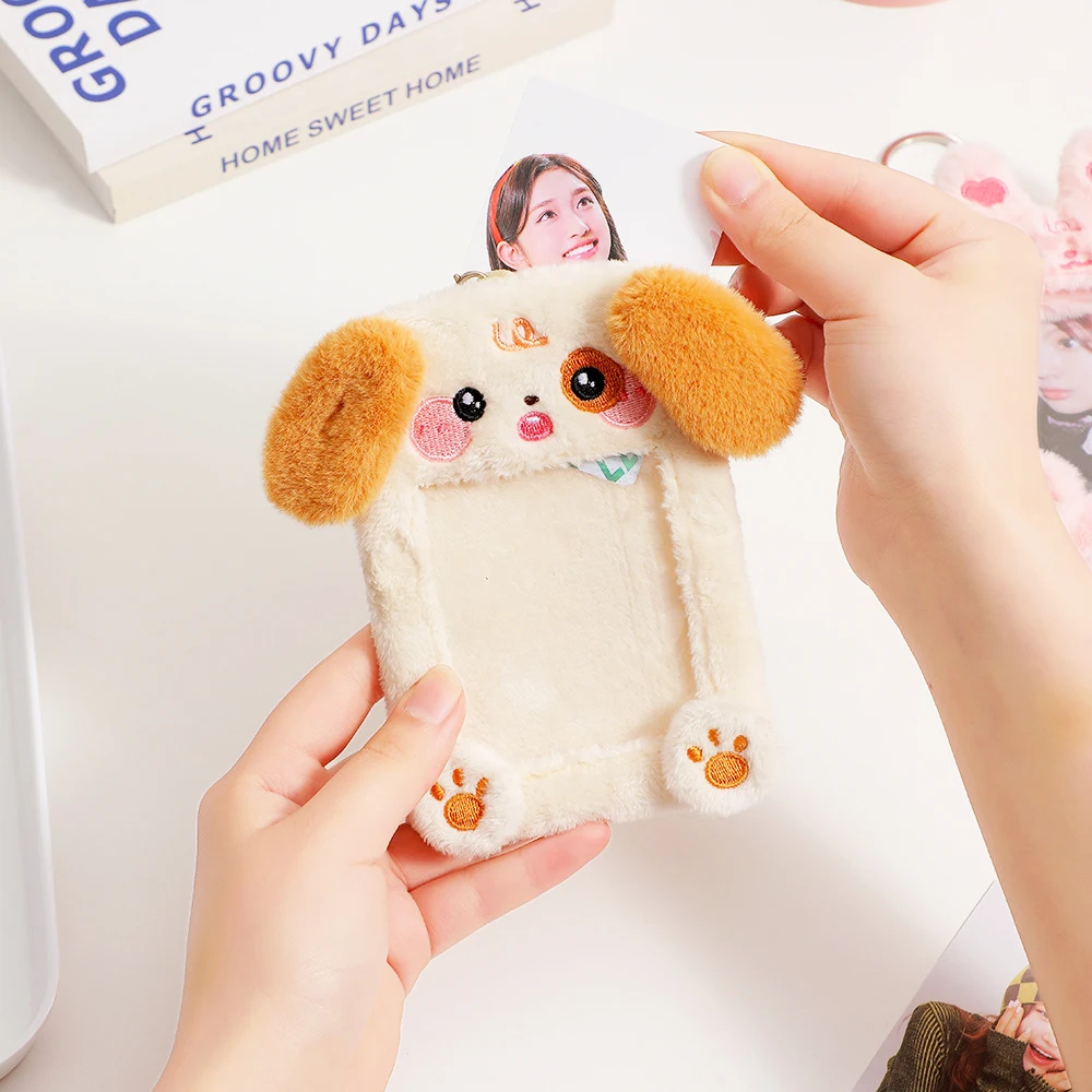 Kawaii Plush Cat Idol Titular Do Cartão para Meninas, Bonito Chaveiro, Kpop Álbum de Fotos, ID Credit Bank Protector, Papelaria