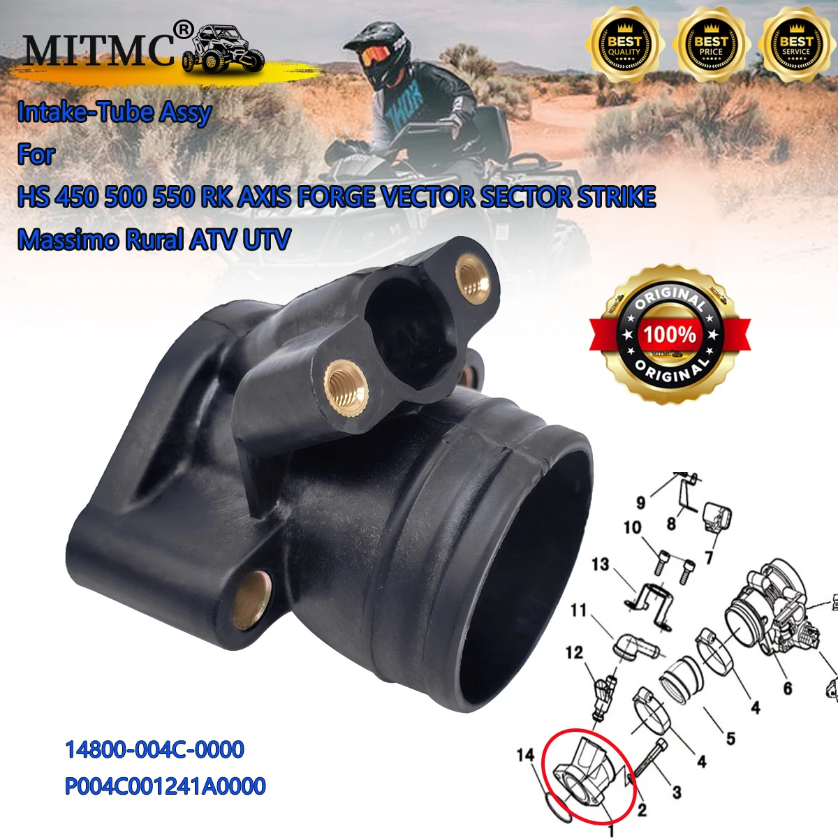 Intake-Tube Assy For HS 450 500 550 RK AXIS FORGE VECTOR SECTOR STRIKE Massimo Rural ATV UTV 14800-004C-0000 P004C001241A0000