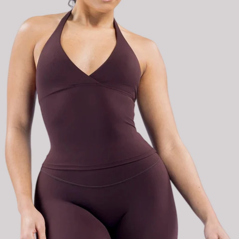 Women Brushed Beauty Back Halter Yoga Tank Top Pilates Running Gym Workout Elastic Breathable Fitness Training Sports Tops