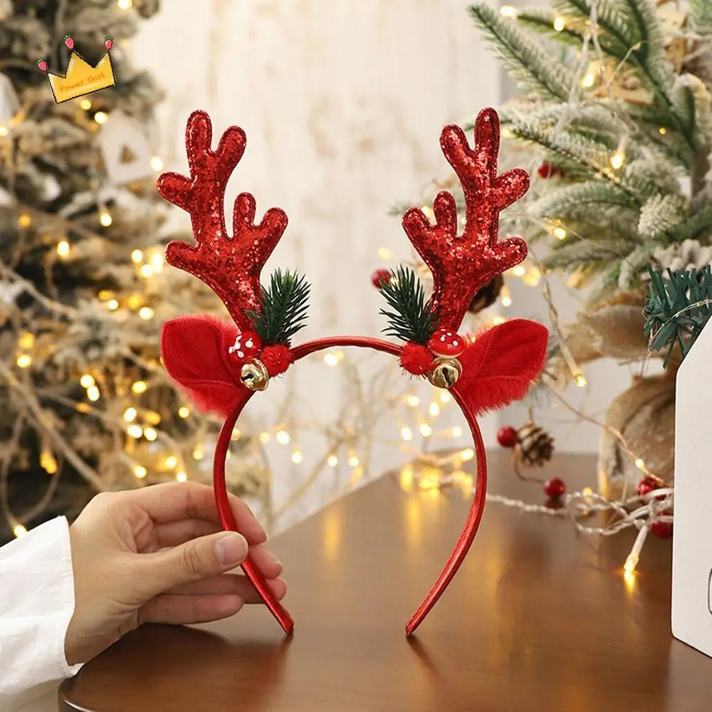 

Cute Girls Bell Sequins Mushroom Deer Horn Christmas Headbands Women Hair Hoops Korean Style Hairbands Elk Antler