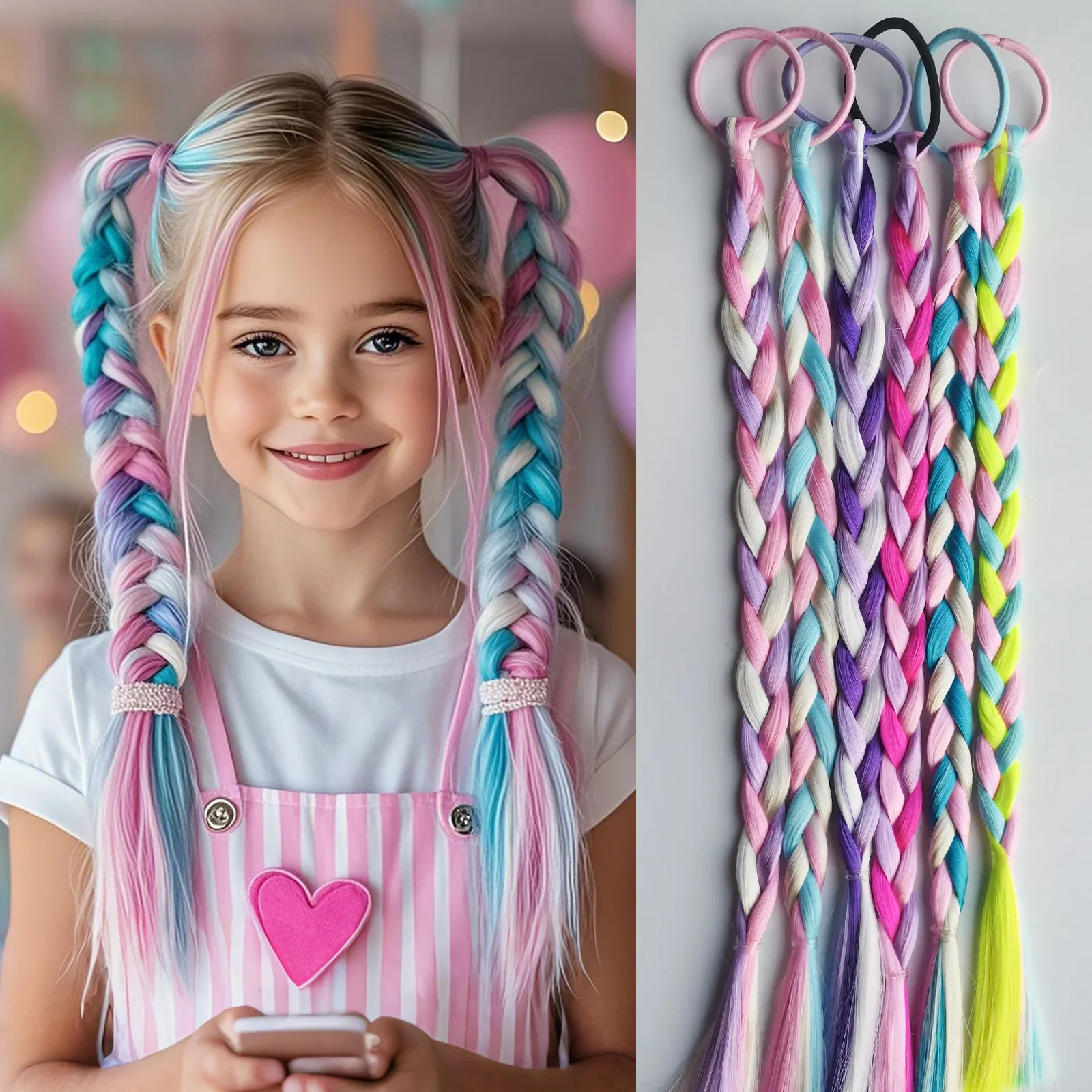 

6pcs kids ponytail Hair Extensions Rainbow Color Hairpieces with for KIds Girls-Great for Gifts, Holidays 2026