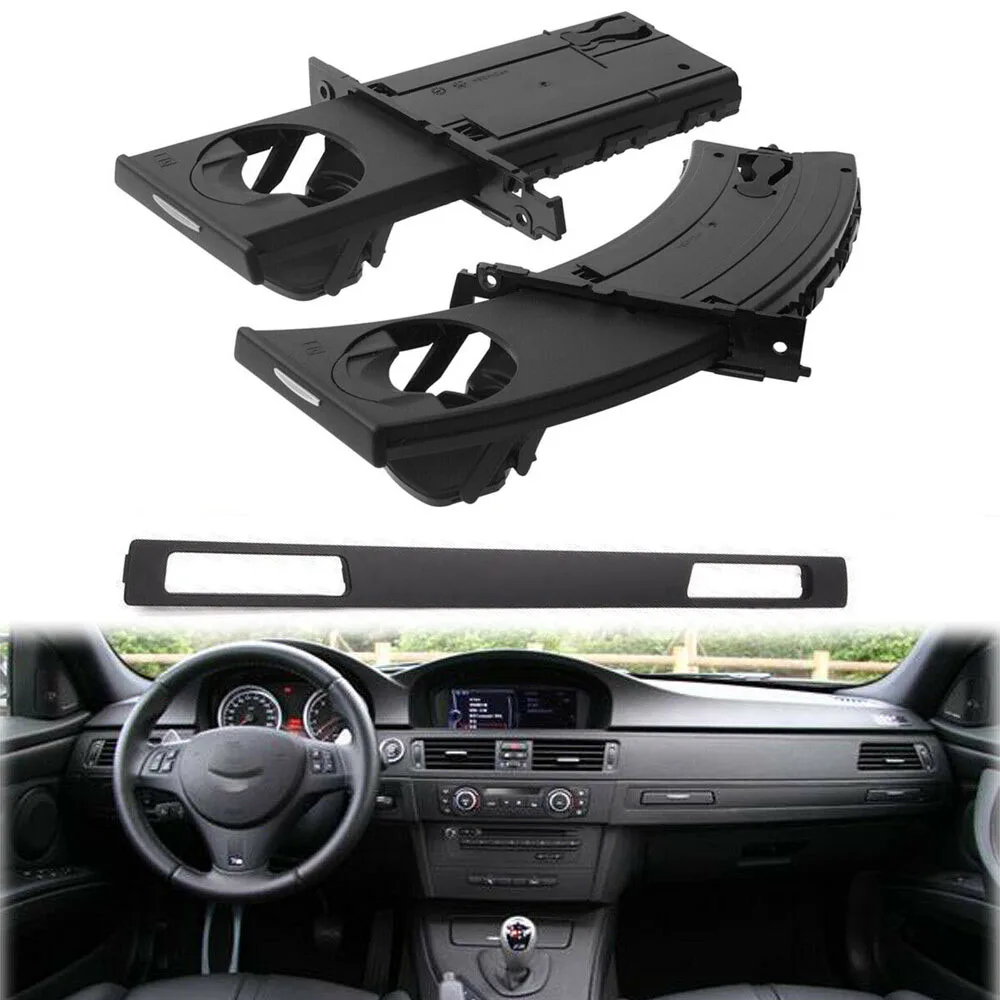 Car Left & Right Cup Holder Set with Trim Panel Black for-BMW E90 E91 E92 E93 2005-2012 51459173469 51459173463