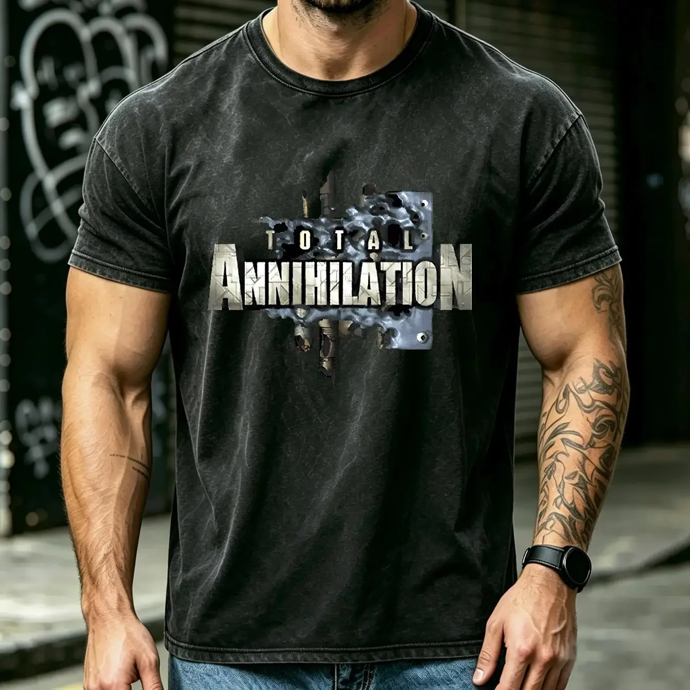 washed T Shirt Vintage 1997 Total Annihilation PC Game Promo XL Black VTG Cavedog Ent vintage Washed fashion Breathable Casual