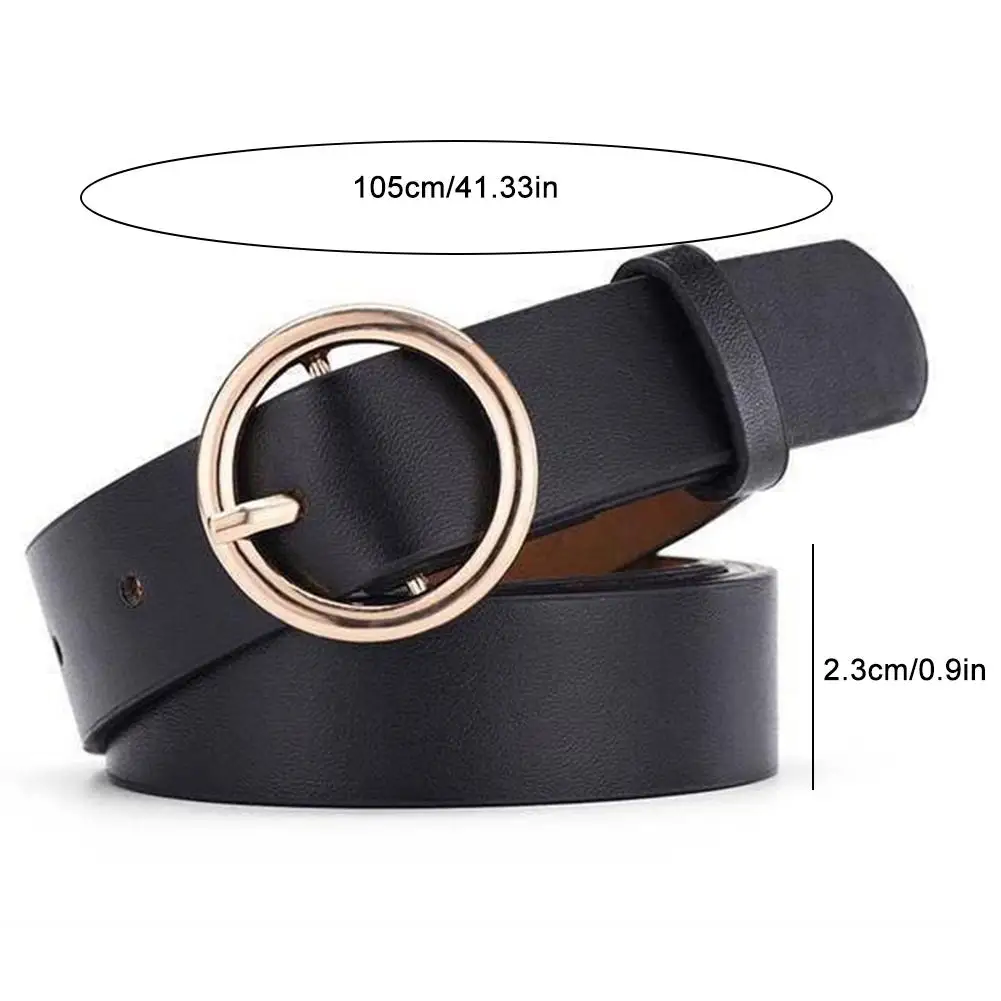 New Women's Belt Fashion Gold Round Leather Metal Buckle Belt Personalized Casual Paired With Long Pants Jeans Soft Belt