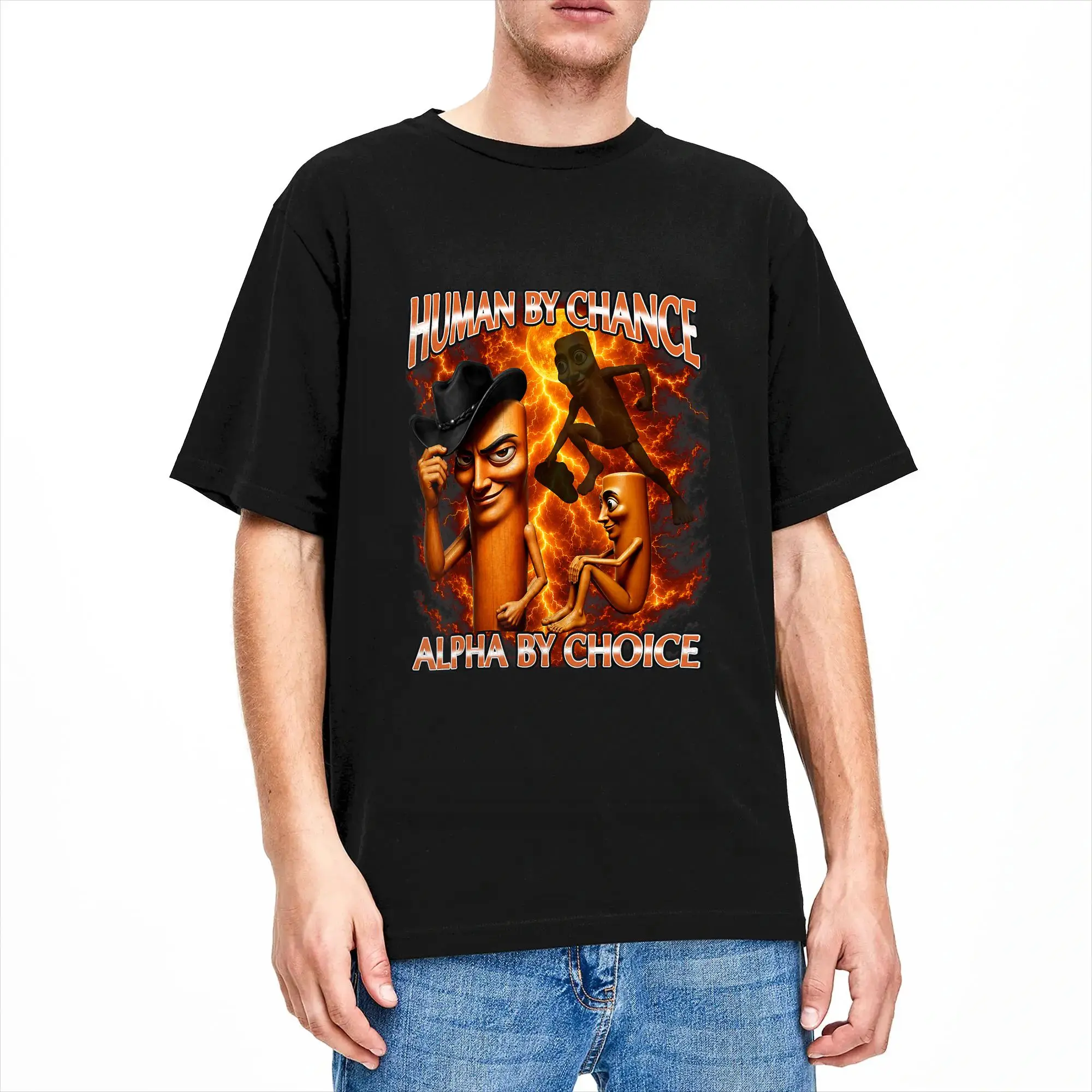 Men's T-Shirts Funny Tung Tung Sahur Human By Chance Alpha By Choice Meme Vintage Cotton Tee Shirt Short Sleeve T Shirts