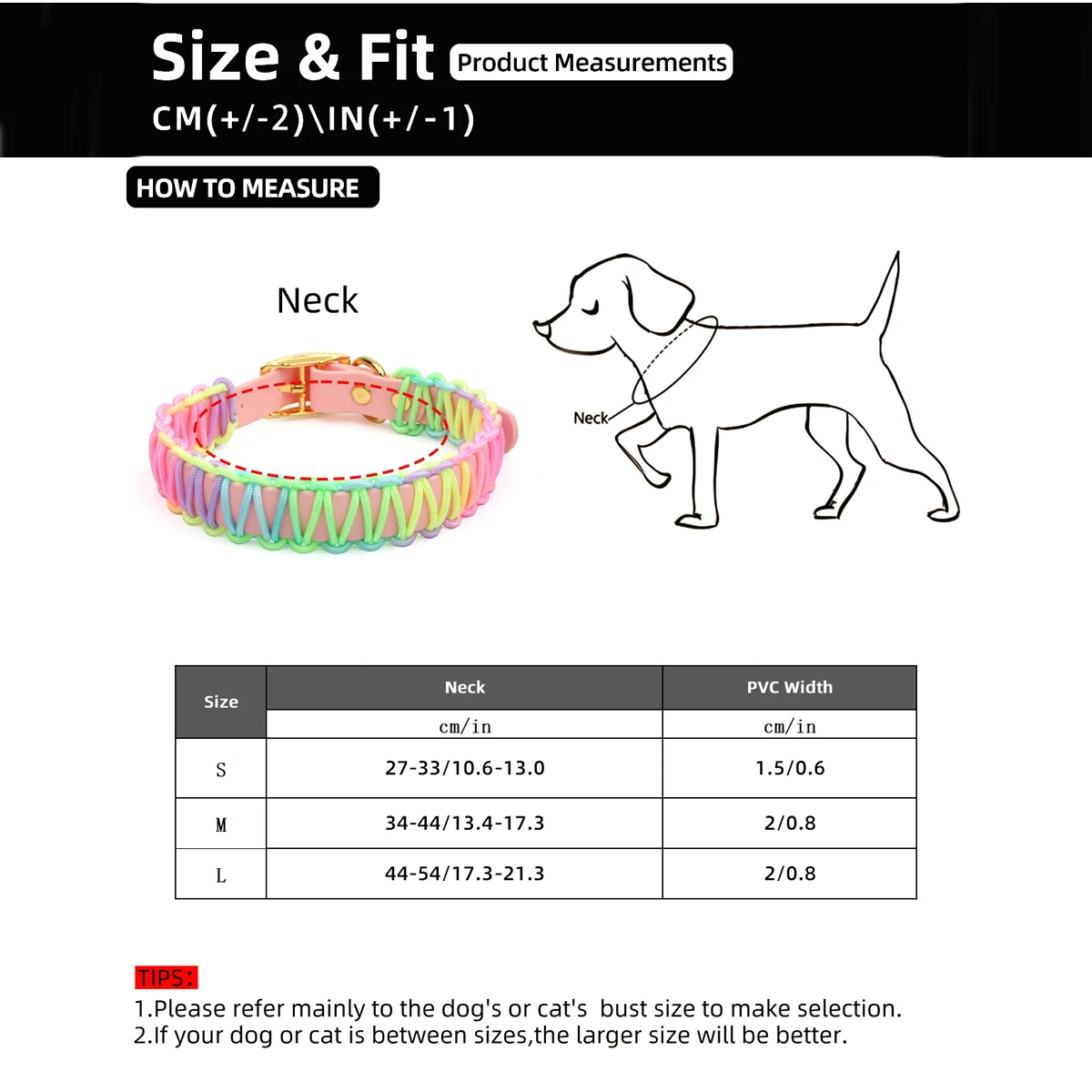 Braided Trendy Dog Collar For Small Medium And Large Dogs PVC Waterproof Durable Collar Rainbow Gradient Color New Pet Arrivals