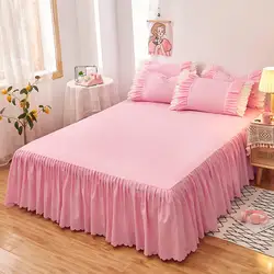1pc Plain Dyed Bed Skirt with Elastic Green Solid Color Single/Queen/King Size Bed Sheet Ruffles(Pillowcase need order)
