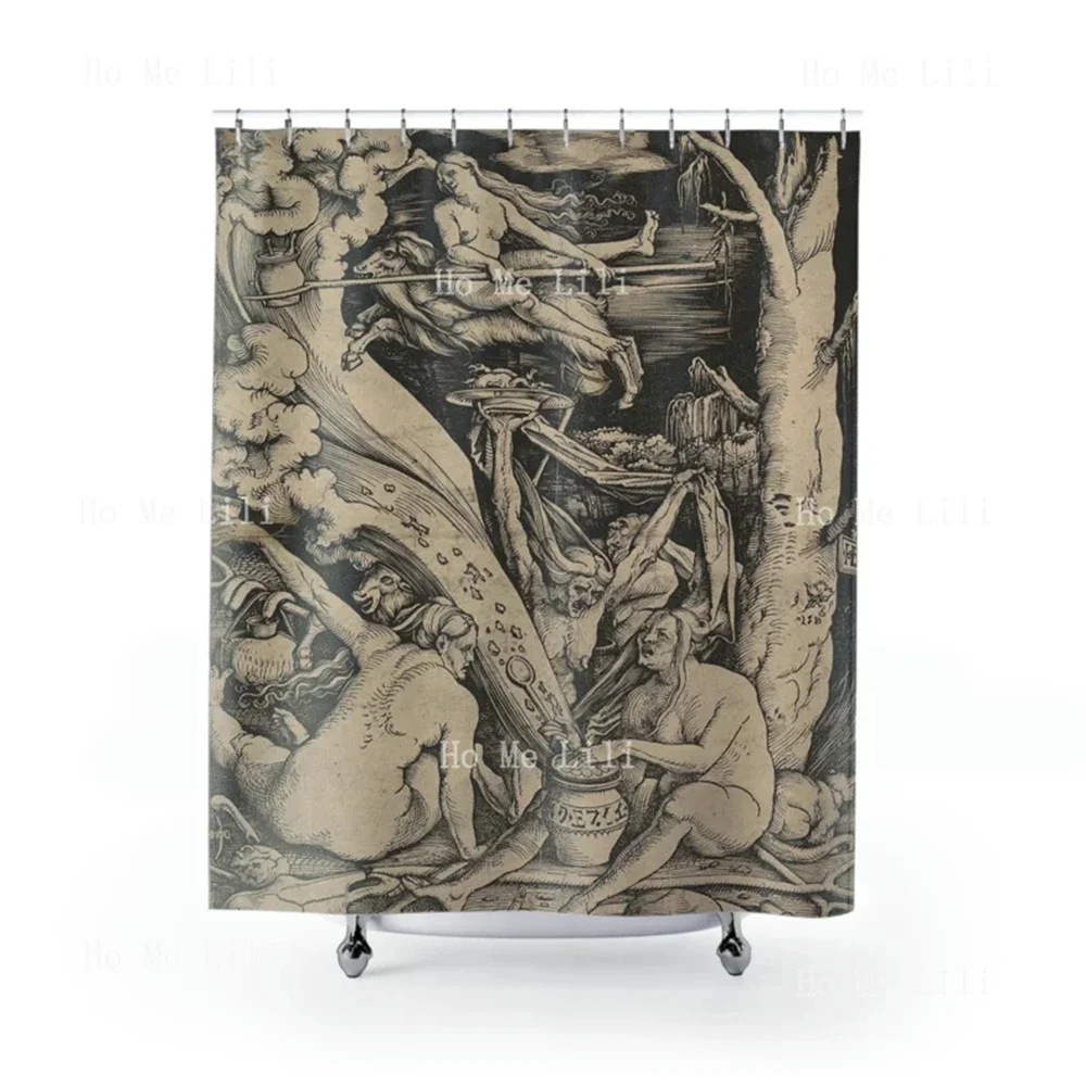 Witches Sabbath Shower Curtain Vintage Witchcrat Art Occult Dark Art Bathroom Decor