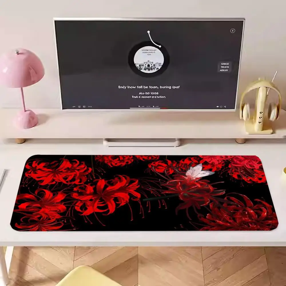 Mouse Pads Vibrant Red Spider Lily Dark Background Floral Art Table Mat For Laptop Bedroom Learning Games Playmat