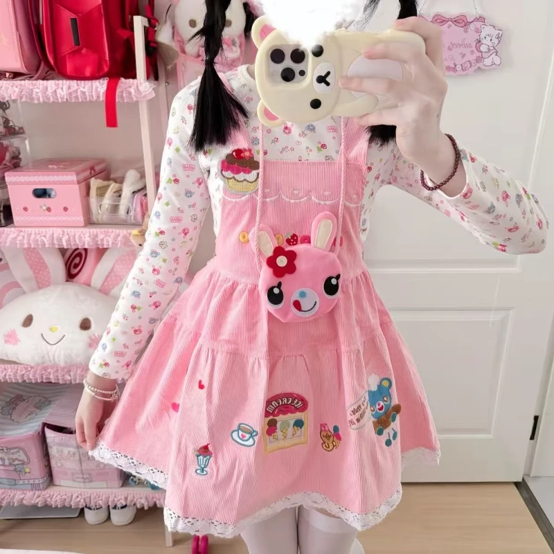 Japanisches Kawaii-Lolita-Stil-Trägerkleid für Damen, Cartoon-Stickerei, ärmelloses Prinzessinnenkleid, 2025, Ropa Mujer, Y2k-Party-Minikleid