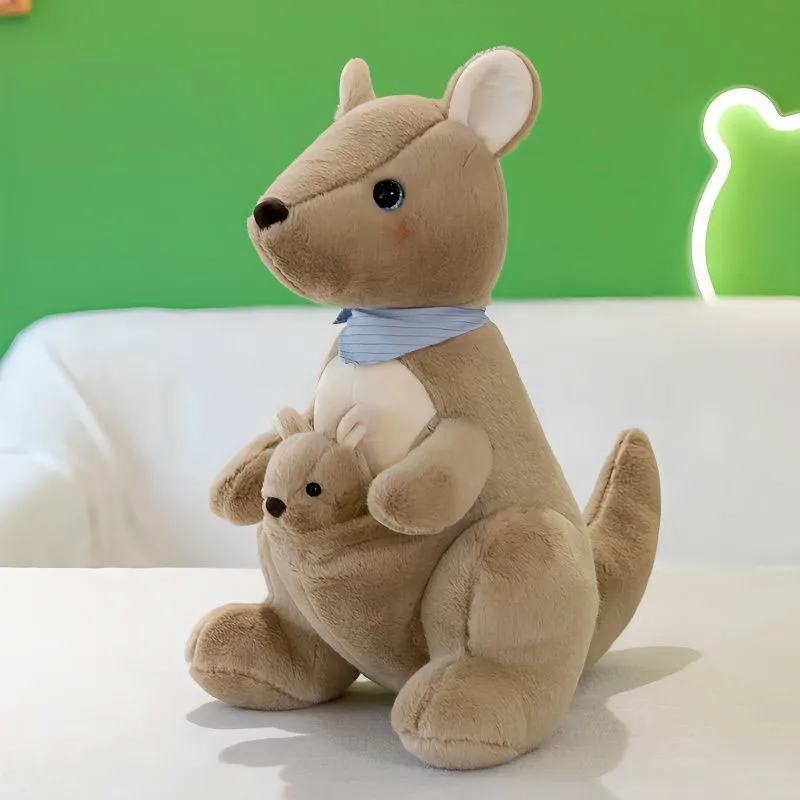 

Cute Kangaroo Plush Toy with Baby Joey Soft Stuffed Animal Doll Fluffy Throw Pillow for Bedroom Decor Creative Birthday Gift
