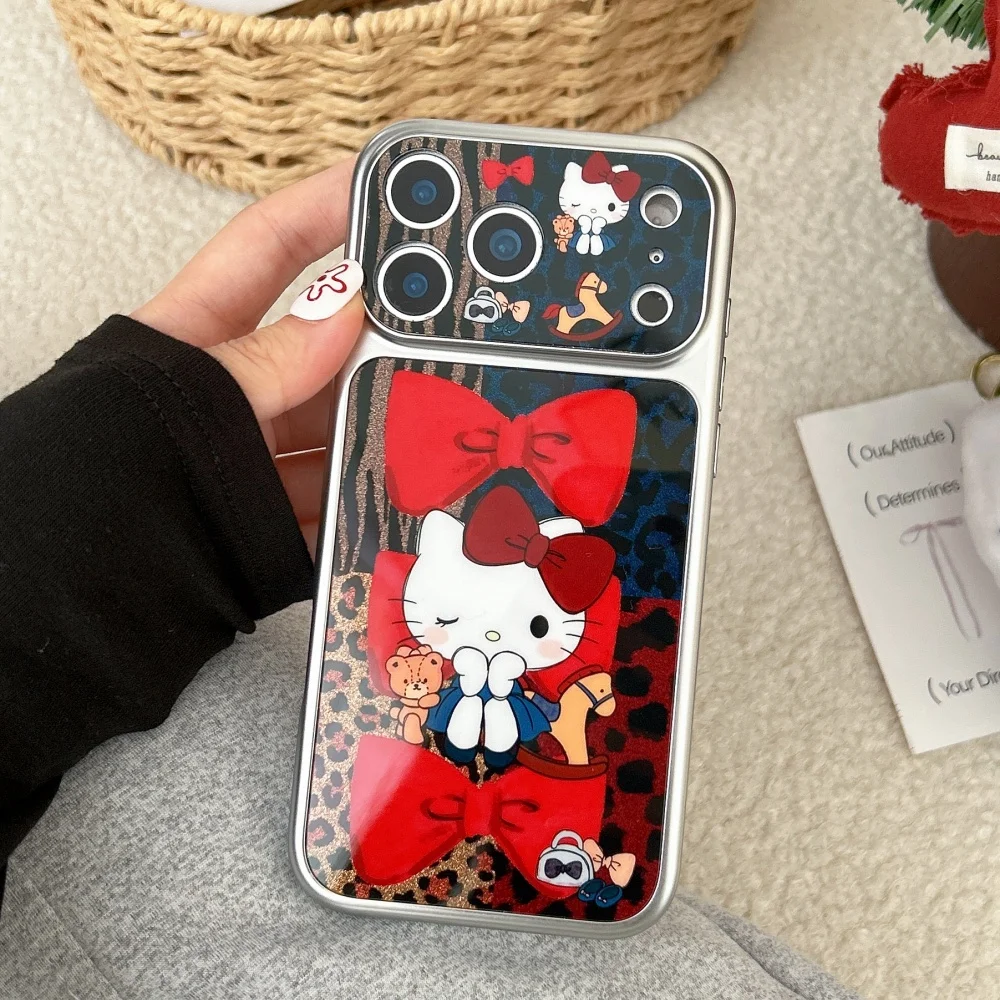 Funda de teléfono KT con estampado de leopardo y marco plateado bonito de lujo para iPhone 17Pro Max 16 15 Pro Max, funda protectora a prueba de golpes