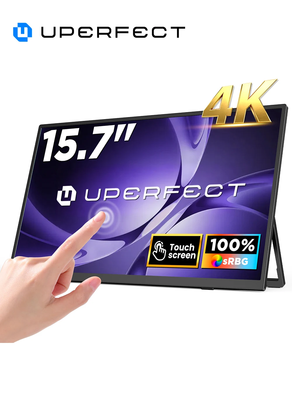 UPERFECT 4K Portable Monitor Touchscreen 15.7 100% sRGB Laptop Monitor 3840 * 2160 UHD 350 Nits Ultra-Slim USB-C & MINI HDM VESA & Stand Travel Screen for Computer PC Game Consoles