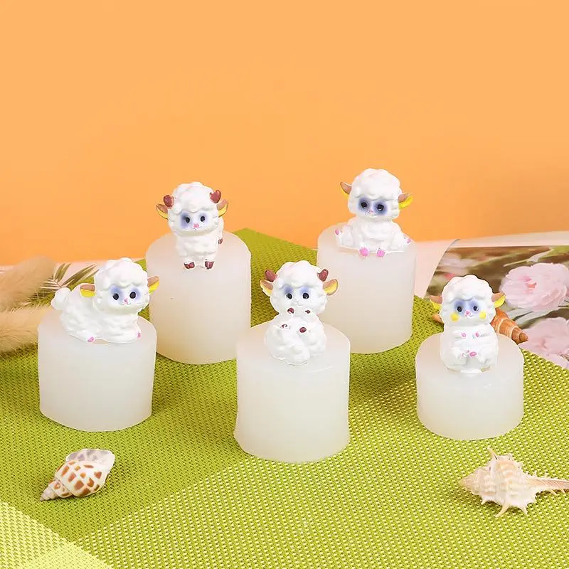 Cute Sitting Sheep Silicone Candle Mold with Bow Durable Long Lasting for DIY Handmade Wax Candle Art Craft Projects