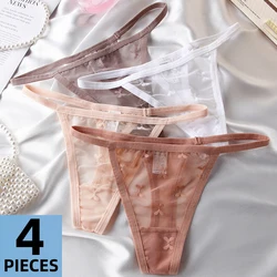 4PCS/Set Mesh Transparent Thong Women Panties Underwear Women Seamless G-String Female Underpants Intimates Lingerie M-XL