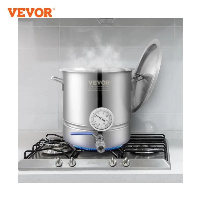 VEVOR Stainless Steel Kettle 5 GALLON Brewing Pot Tri Ply Bottom for Beer Brew Kettle Pot Home Brewing Supplies Includes Lid