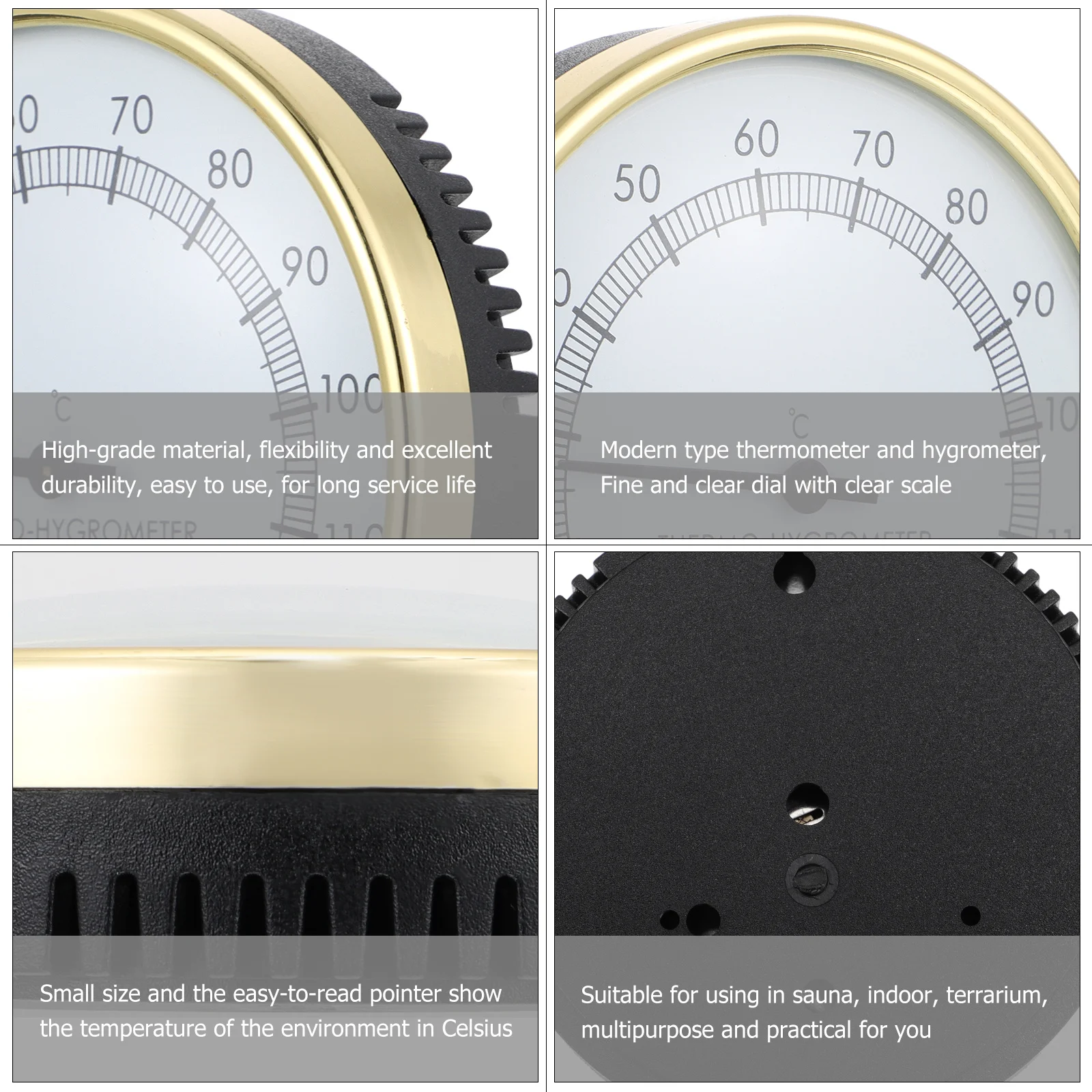

1pc Sauna Thermometer Hygrometer Multipurpose Temperature Humidity Meter Clear Dial For Indoor Terrarium Use Practical