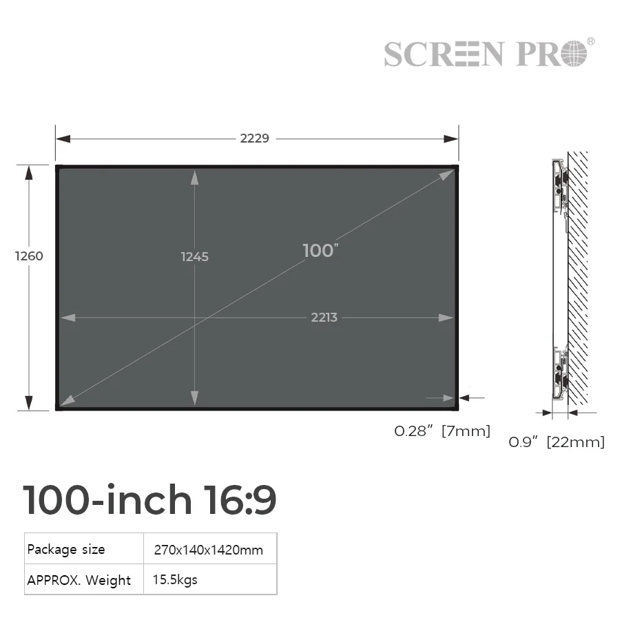 Tela do projetor de TV a laser SCREEN PRO Tela de quadro fixo ALR de 100 polegadas para projetores de lançamento ultracurto