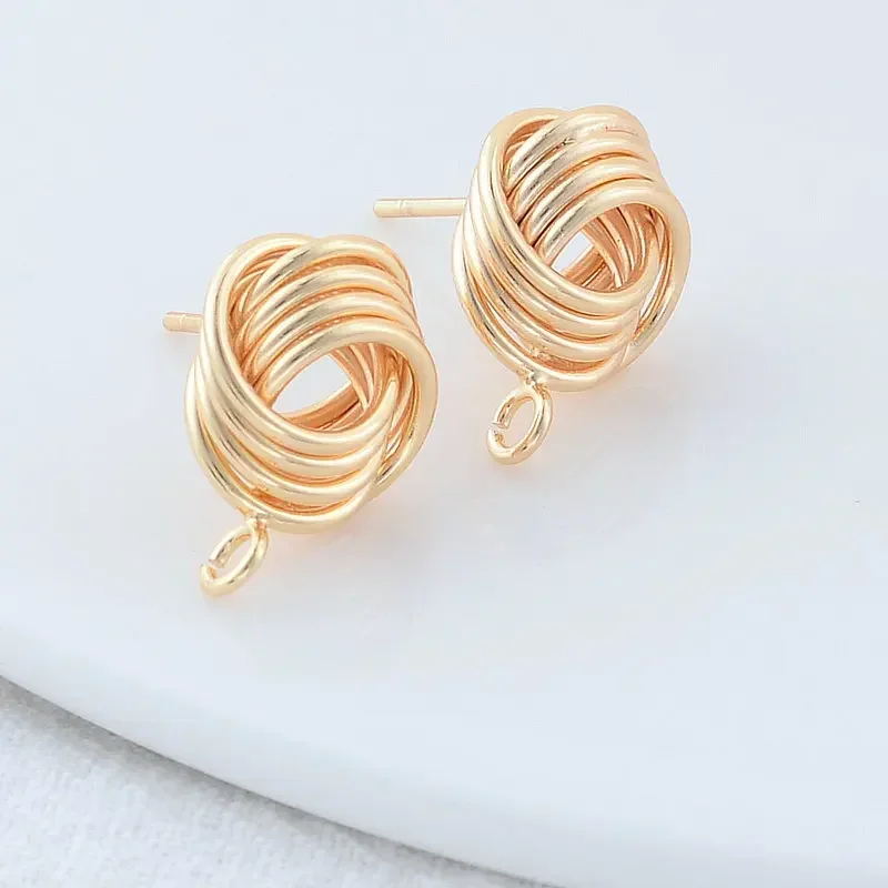 6PCS 12*15.5MM 24K Gold Color Plated Brass Twine Stud Earrings High Quality Diy DIY Jewelry Making Finding Accessories