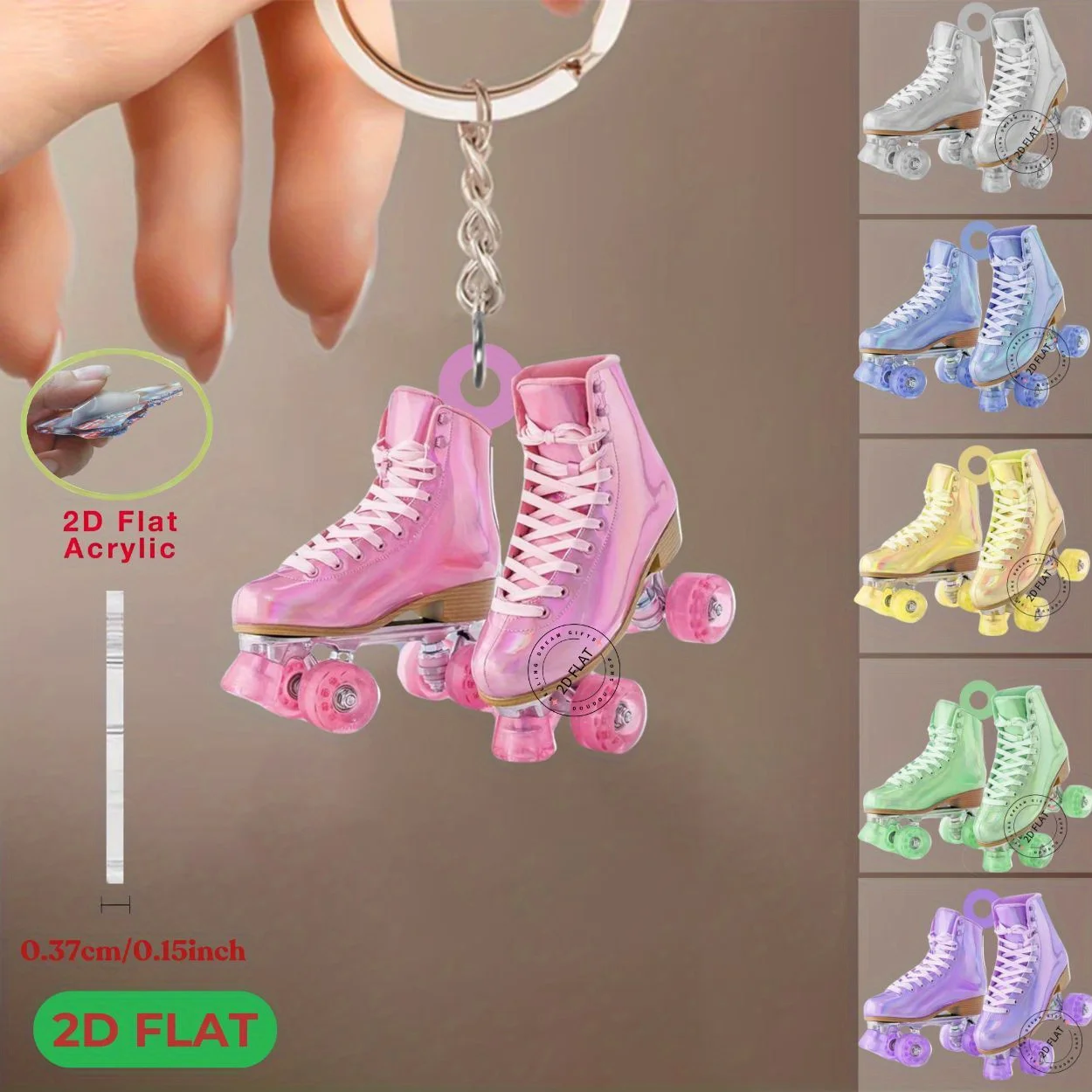 2D Roller Skates Keychain Vibrant Macaron Acrylic Decor Pendant for Bags Car Key Party Favors Birthday Gifts for Men and Women
