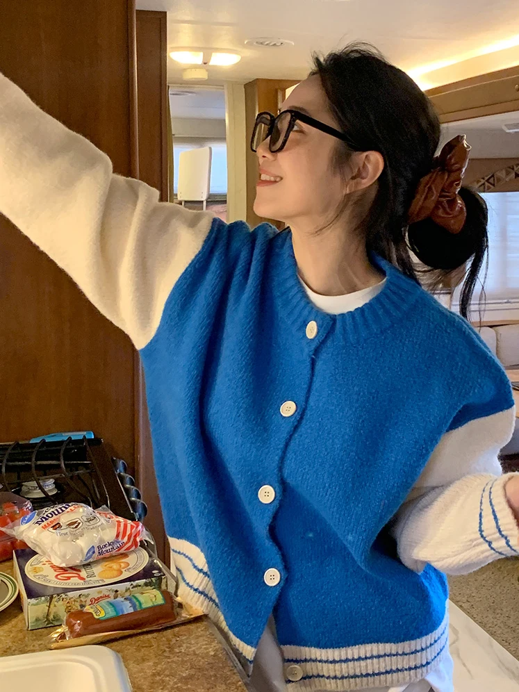 

Повседневный круглый вязаный свитер, пальто, женский осенний новый свободный кардиган на пуговицах, модный свитер для поездок на работу