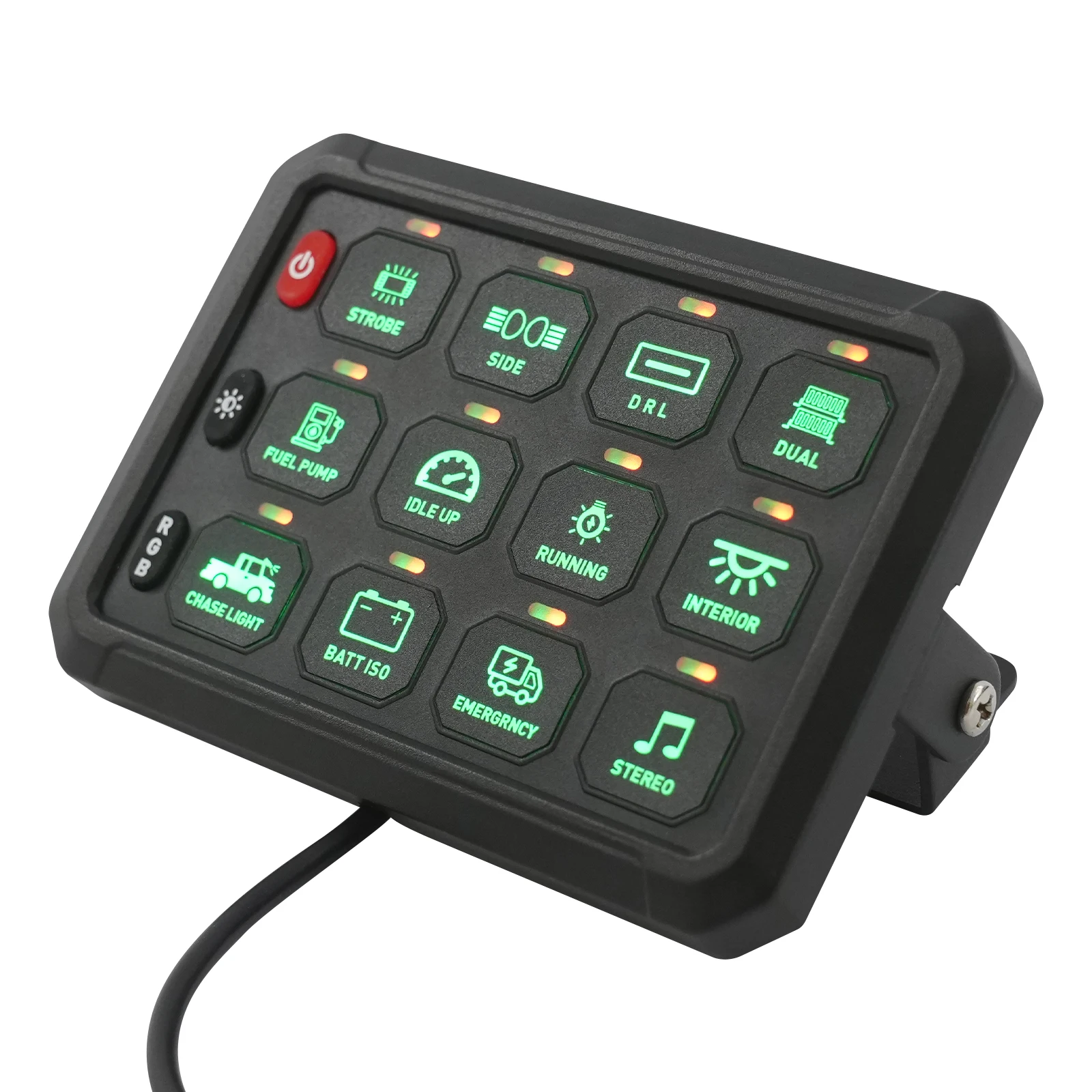 RGB 6-Gang/8-Gang/12-Gang Schaltpanel, 60A/80A Wasserdichtes Bedienfeld mit Speicherfunktion, IP65 Sicherheits-Schalttafel für LKW, Yacht, Wohnmobil, UTV