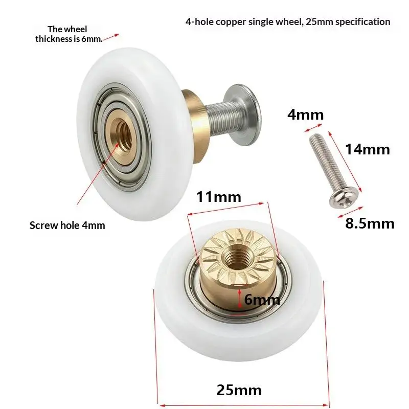 4 Pcs Shower Door Rollers Runners Wheels-Replacement Part Bathroom Glass Door Sliding Shower Door Roller Dia 20/23/25/27mm