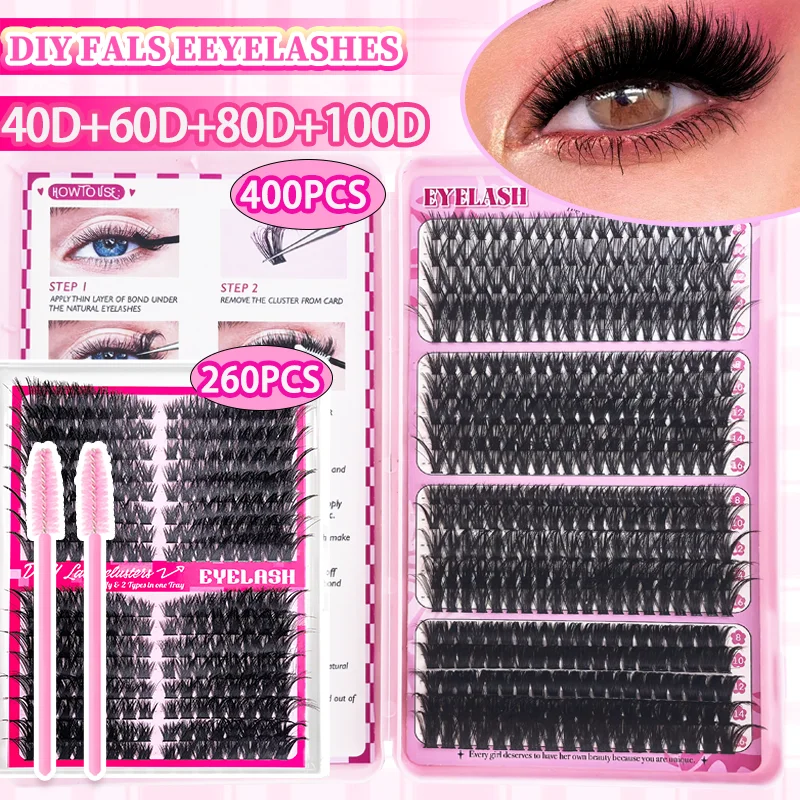 260/400 Stück künstliche Wimpern 40D 60D 80D 100D Wimpern-Set mit großer Kapazität, geeignet für Anfänger, wiederverwendbare künstliche Wimpern, Geschenk
