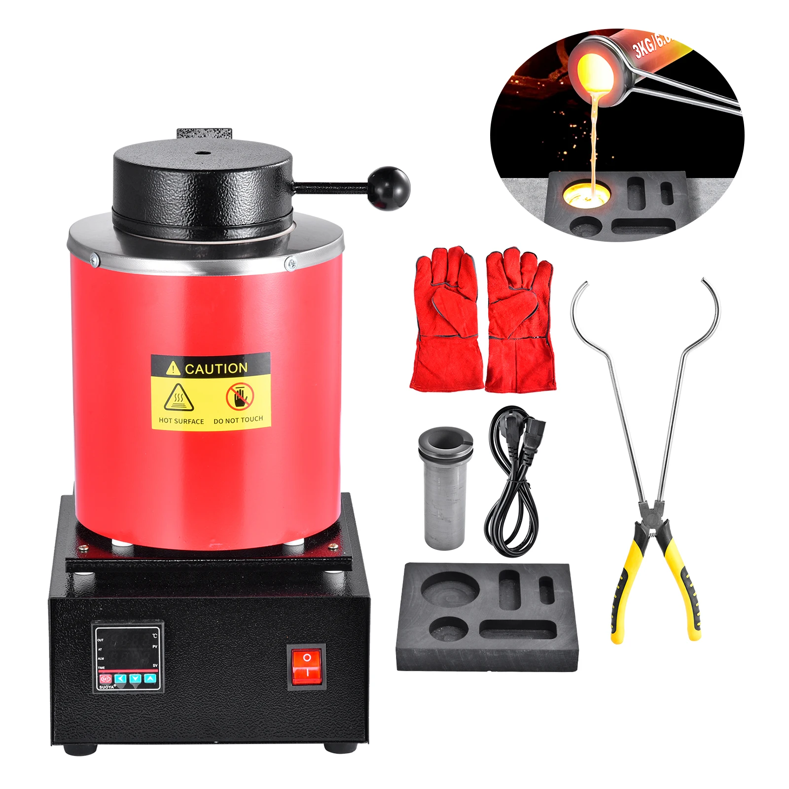 3KG Electric Gold Smelting Furnace 1500W 2102F with Graphite Crucible for Jewelry Making Silver Casting Metal