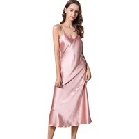 Women's Satin Nightgown Long Slip Sleep Dress Silk V Neck Sleepwear Solid Color Nightwear - Image 5