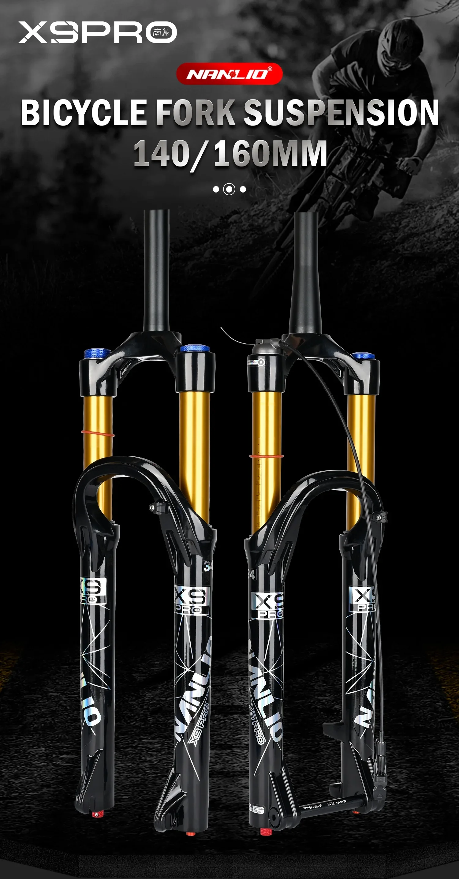 Nanlio X9 Pro MTB Air Suspension Fork 34mm 140/160mm Travel 26/27.5/29 Inch 100x9 100x15 Damping Rebound Bike Fork