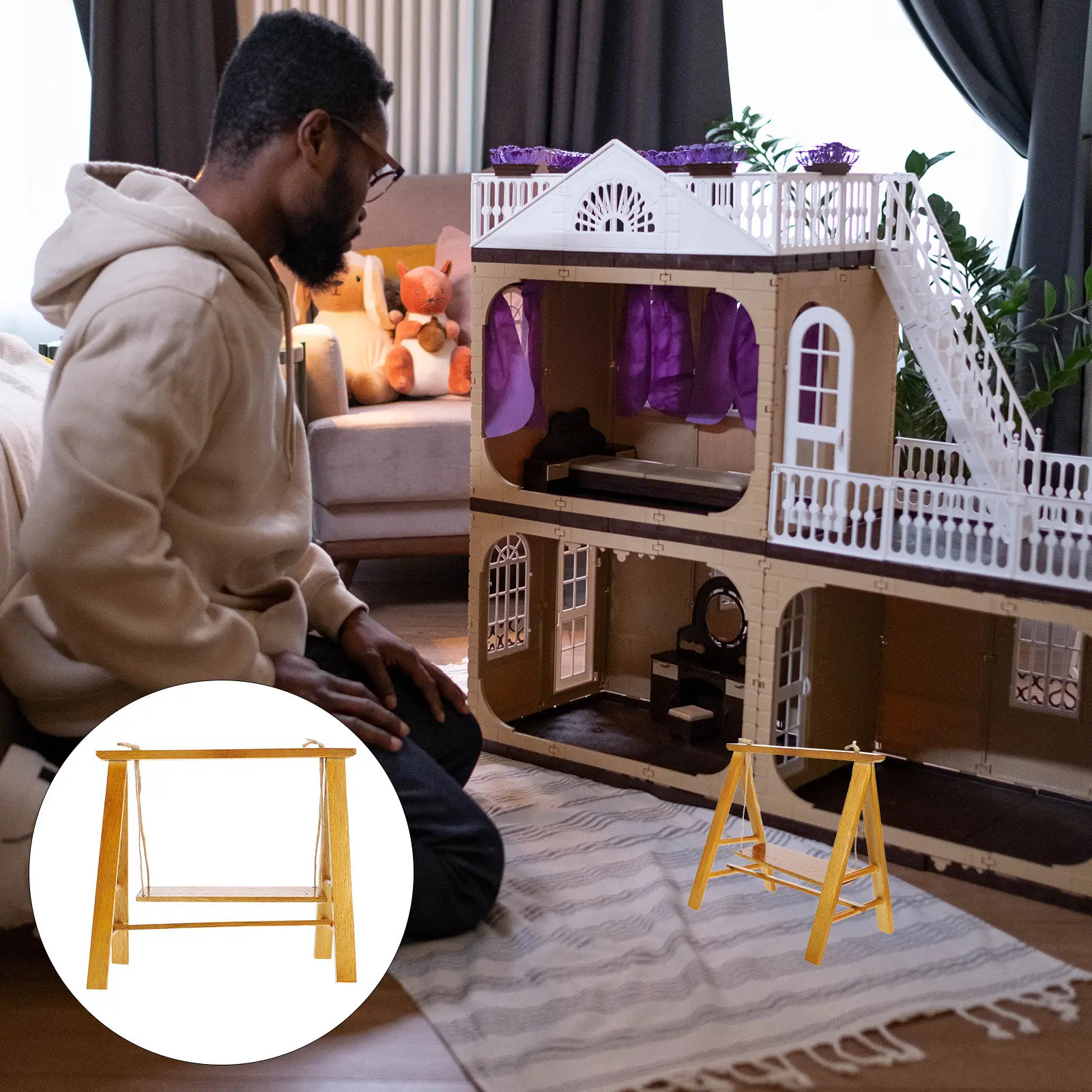 

Mini Swing Simulated Micro Landscape Ornament Wooden Miniature House Garden Decoration DIY Craft Kid Safe Home Decoration