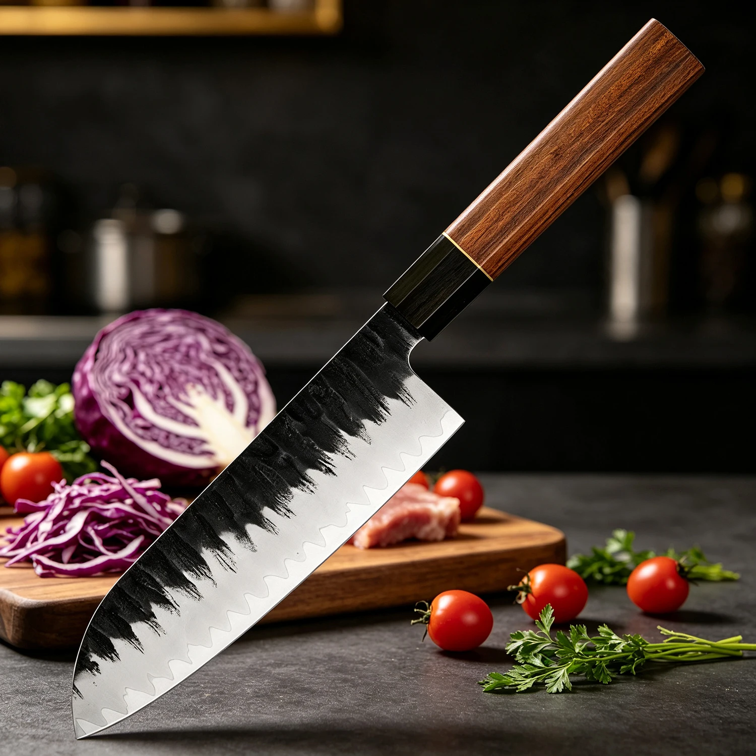 XITUO Japanese 7 Inch Hand Forged Santoku Knife High Carbon Steel Sharp Pro Kitchen Knife Cutting For Meat Fish Sushi Vegetables