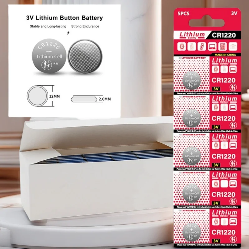 Bulk 5-100PCS CR1220 3V Battery, Alkaline Coin Cell for Watch, Car Key Fob, Medical Devices, BR1220 LM1220 Equivalent