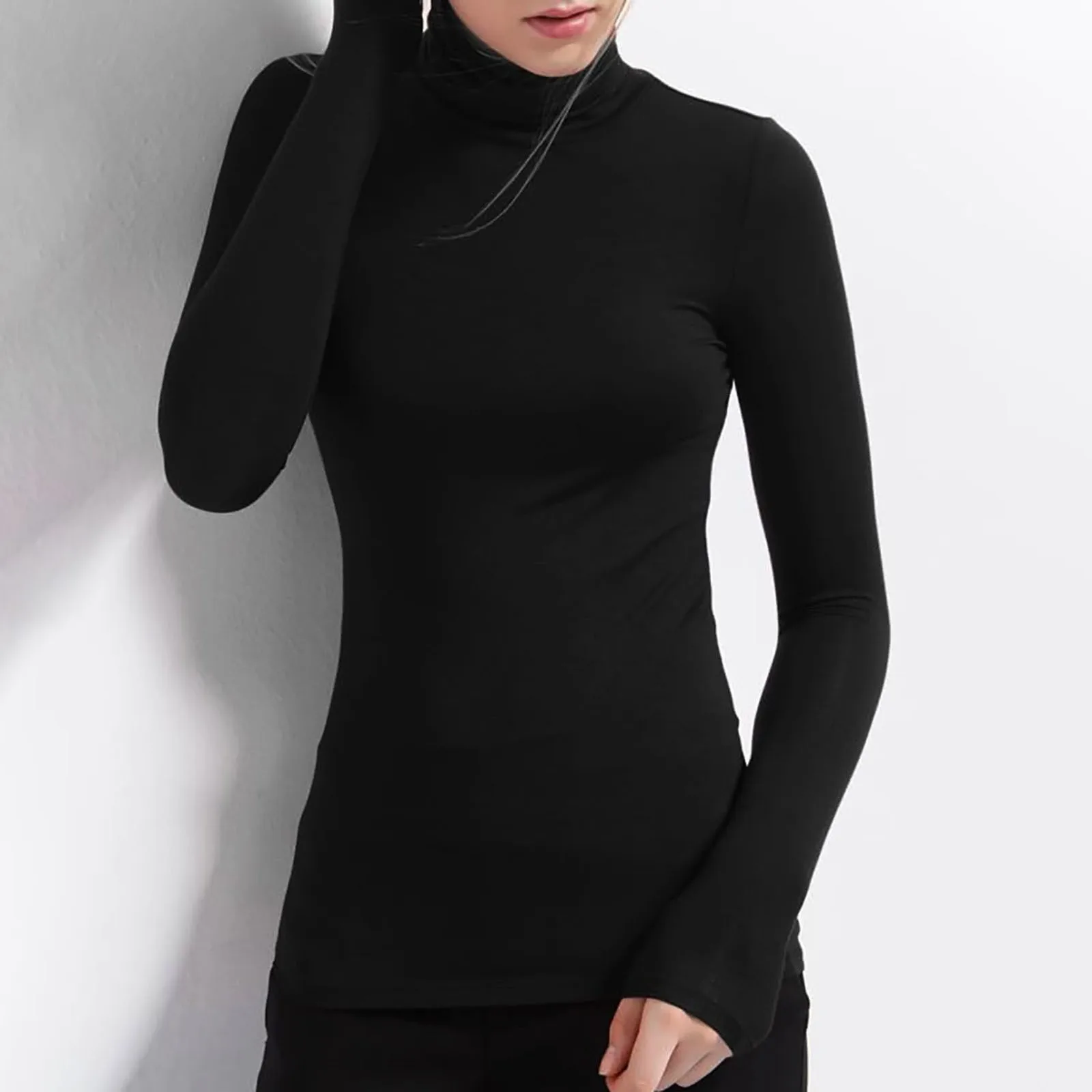 Turtleneck Long Sleeve Autumn Winter Bottoming Shirts Women Basic Lightweight Solid Layer Shirt Top Slim Fit Thermal Underwear