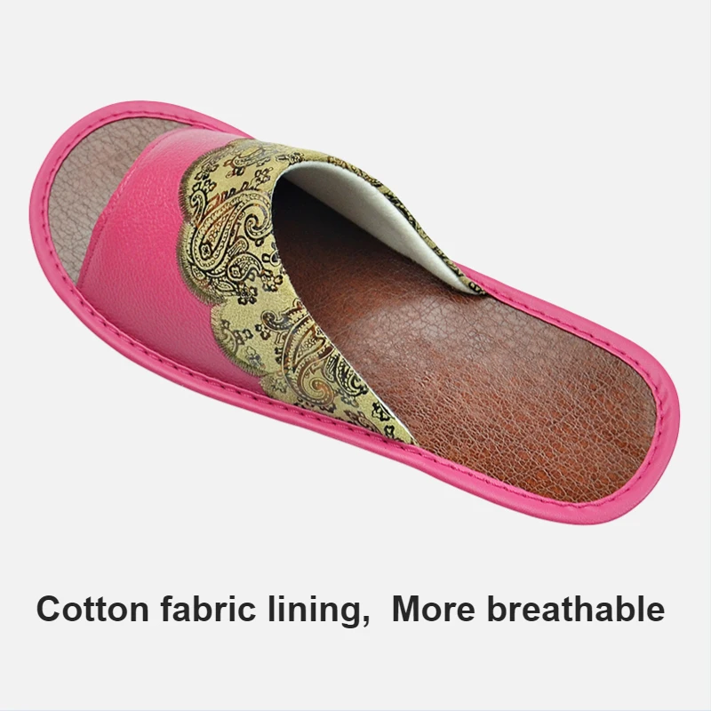 Genuine Cow Leather Slippers Homes in indoor slipper summer men women elderly non-slip soft soles casual single Slides shoes