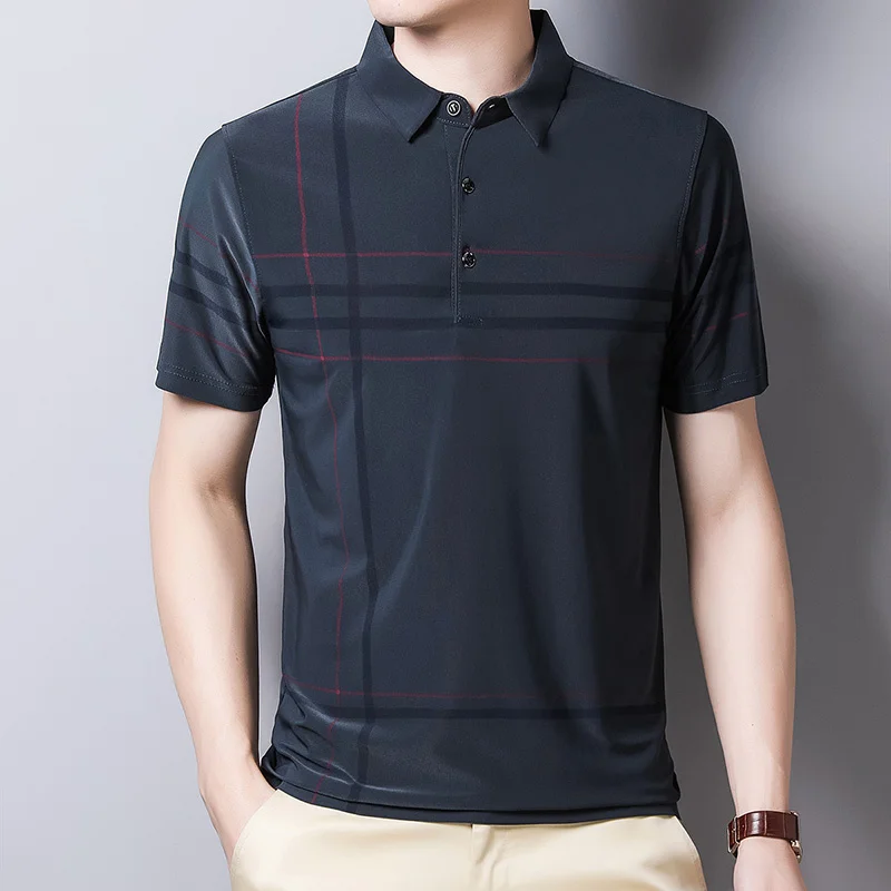 

Summer Polo Shirt Men Business Tops Short Sleeve Mens Casual T-shirt Striped Slim Breathable Comfortable s