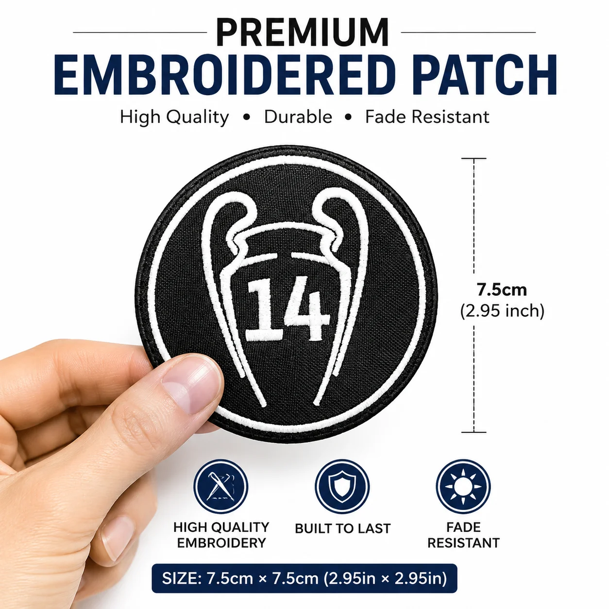 Parche Bordado Champion 14, Insignia Deportiva de Fútbol, con Gancho y Bucle para Ropa, Mochilas, Gorras y Todo Tipo de Prendas