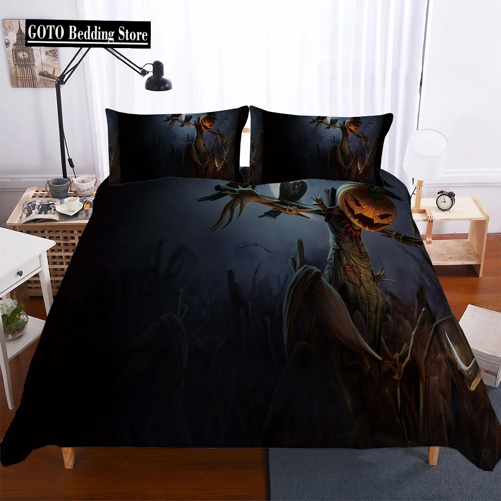 

Happy Halloween Double Bedding Set Terror Duvet Cover Set Halloween Skull Europe Size Style Cartoon Bed Set Cover Bed Winter B6