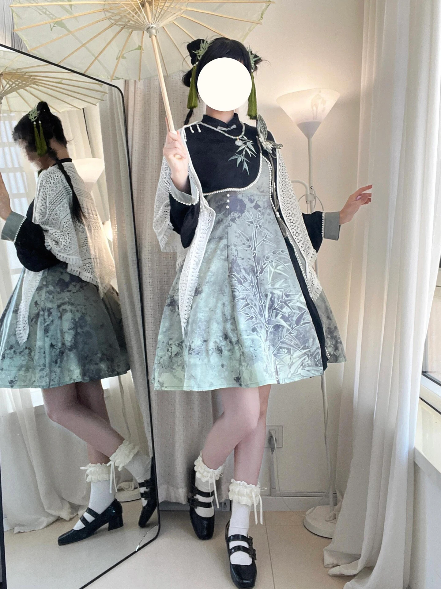 

New Chinese Sle Midi Dr And awl Set Small Size Year of the Rabbit Celebration Outfit Watercolor Ink Little Fraance S...