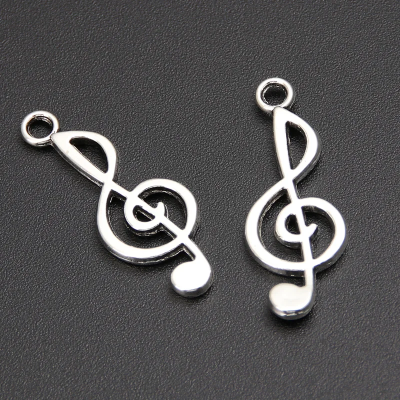 60pcs Silver Color 25x10mm Music Note Charms Musical Symbol Pendant For DIY Handmade Metal Alloy Jewelry Making Accessories